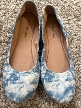 Lucky Brand Emmie Canvas Ballet  Flats Blue | White Tye Dye Cloud SZ 10